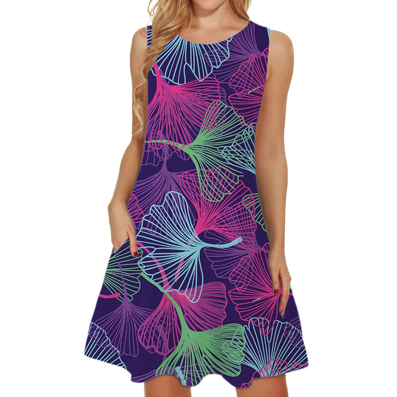 Nadruk w stylu Boho modna sukienka plażowa stylu hawajskim modna damska sukienka typu Swing krótkie spódniczki top bez rękawów kamizelka do sukienki lato 2024
