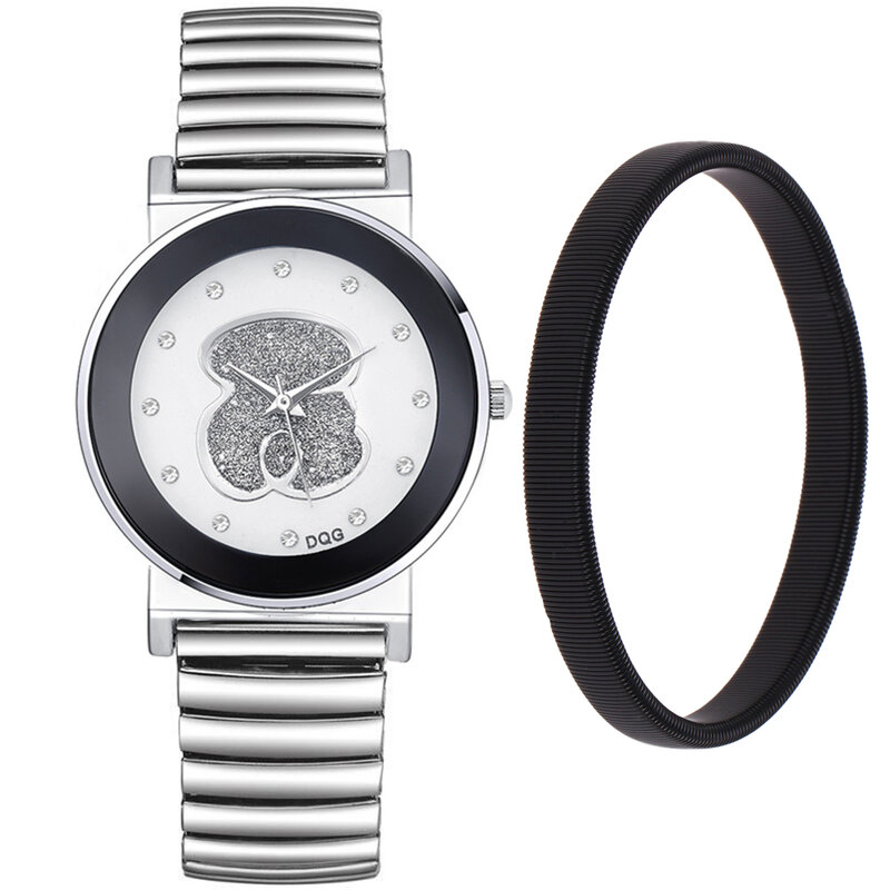 Luxury Ladies Black White Bear Diamond Design semplice orologio al quarzo di marca Fashion Stretch Women Dress Clock orologi creativi