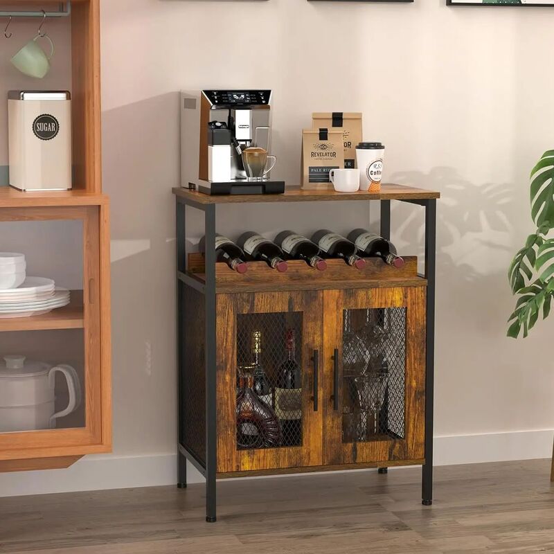 Vintage Color Wine Cooler Wine Cooler With Glass Shelves Removable Wine Rack Coffee Bar Small Sideboard Storage With Mesh Doors