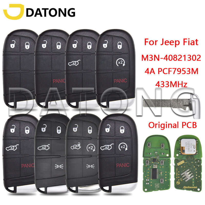 Datong World Car Remote Control Key pour Jeep Compass Renegade Fiat 500 500X 500L 4A Puce M3N-40821302 Original PCB Board SIP22