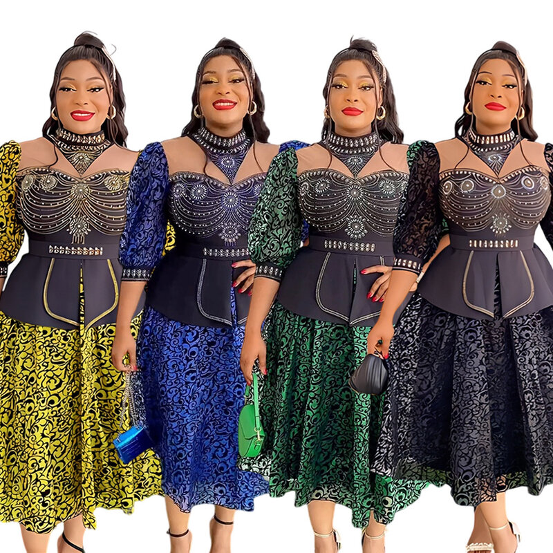 Elegante Afrikaanse Trouwfeestjurken Voor Vrouwen 2024 Lente Nieuwe Afrika Kleding Dashiki Ankara Avondjurk Plus Size Outfit Gewaad