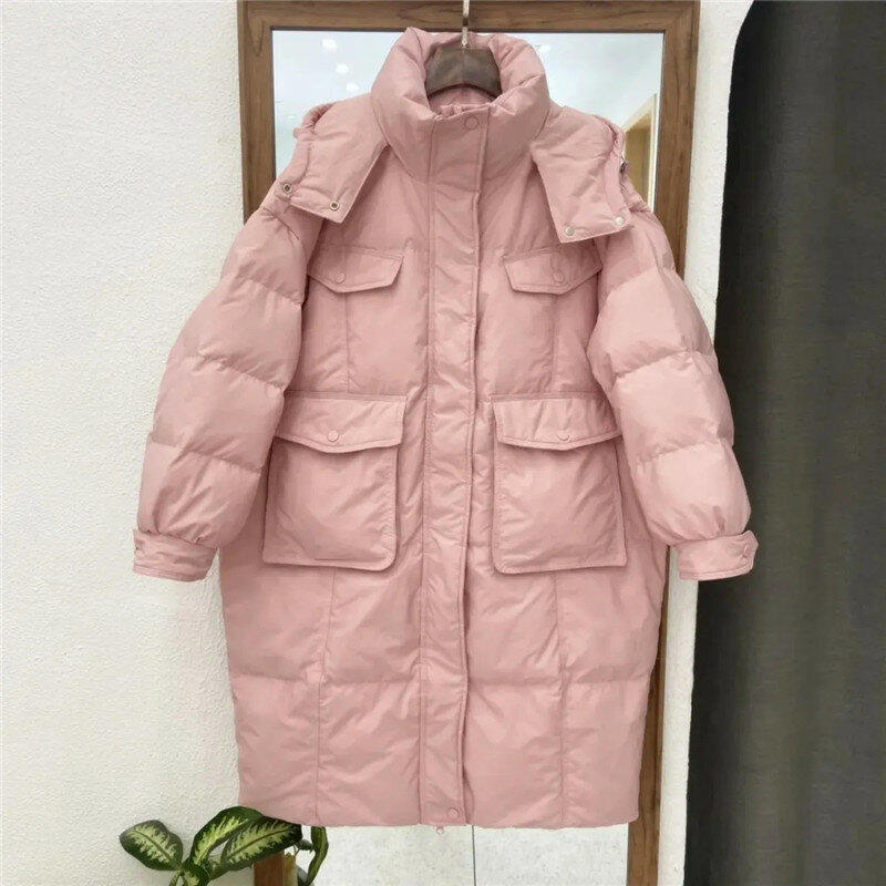 Женская длинная стеганая куртка, Корейская версия, новинка 2023, свободное однотонное зимнее пальто, женская стандартная верхняя одежда без бархата