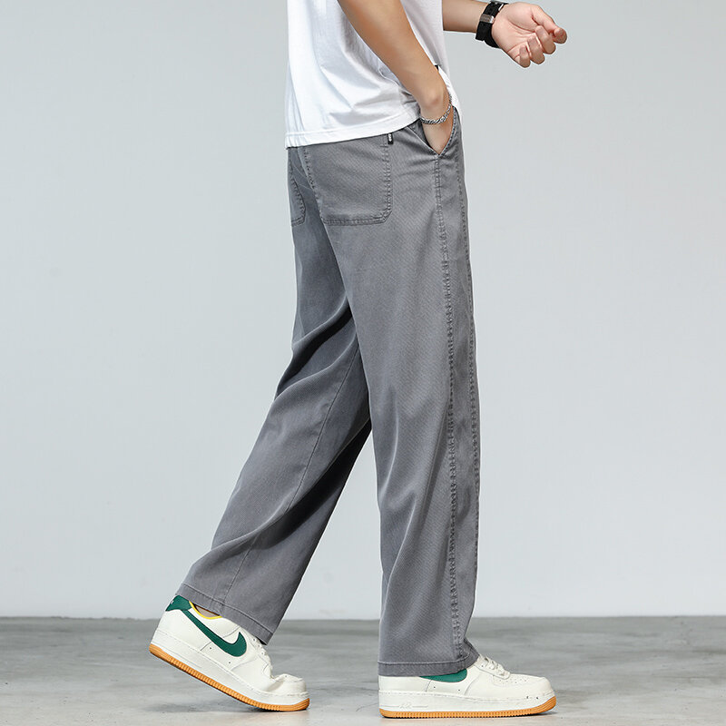 Новые летние легкие мужские свободные брюки из лиоцелловой ткани, повседневные Мягкие Длинные брюки с широкими штанинами в деловом стиле