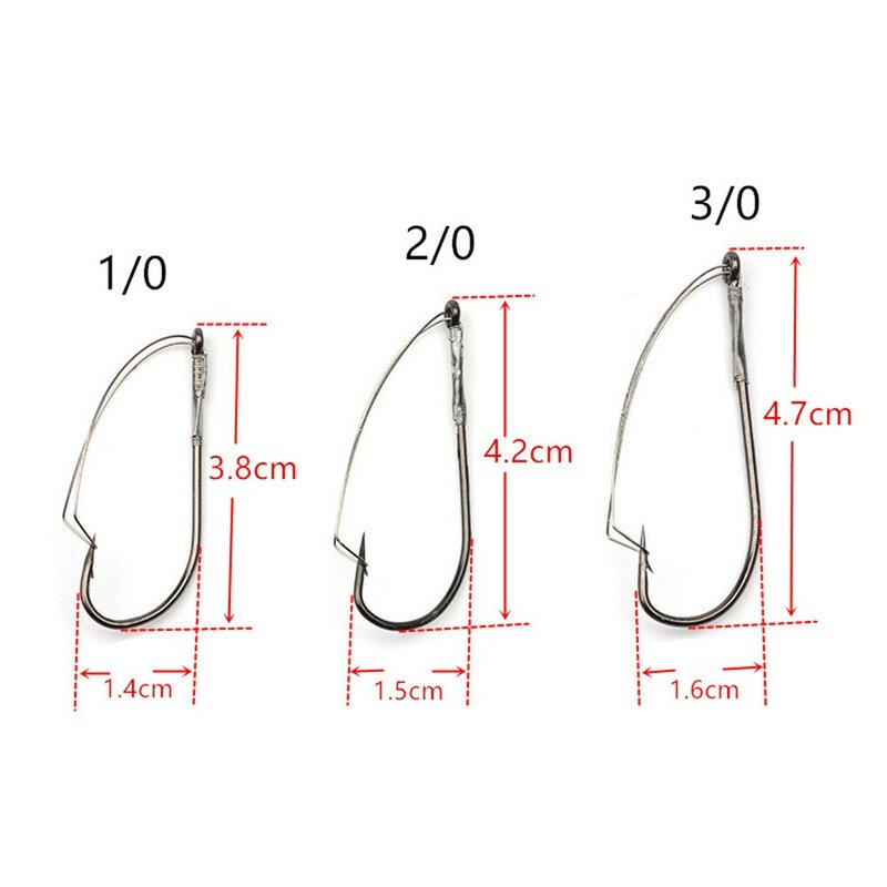 10pcs/box Weedless Barbed Fishing Hook Reusable Bass Single Worm Hook Worms Lure Bait Holder Fish Tackle Fishing Accessories