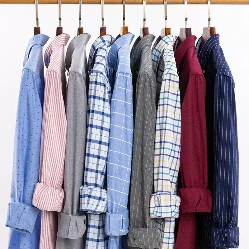 Camisa Oxford de manga comprida masculina, 100% algodão, Fino, Cor sólida, Estampado xadrez, Listras, Vestido formal, Moda, Casual, Plus 7XL, 6XL, 2024