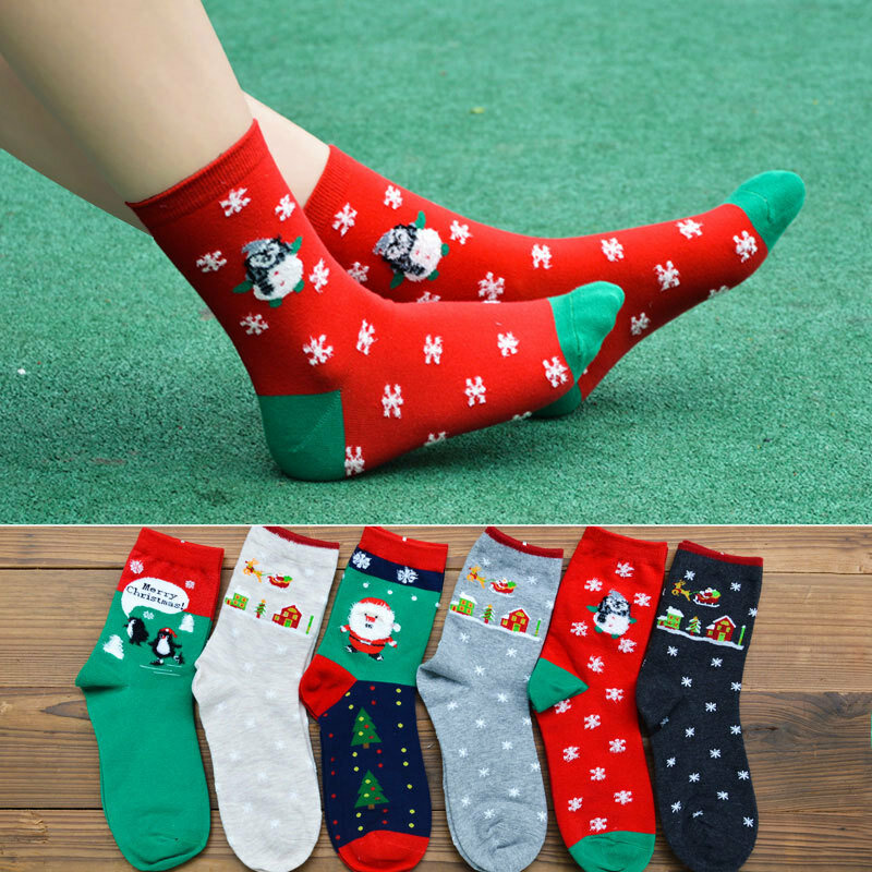 Calzini della serie natalizia 2024 nuovi calzini natalizi da donna calzini invernali da donna di media lunghezza in cotone di babbo natale regali del Festival