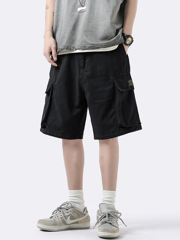 Spodnie Cargo z szerokimi nogawkami męskie workowate Fitness w stylu amerykańskim w stylu Vintage jednolity wysoki uliczne minimalistyczne wiosenne lato codziennie zaawansowane