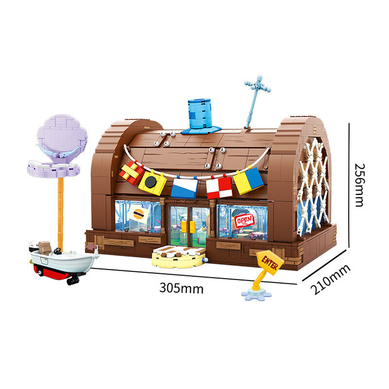 Senbao AREA-X Ab0027 Het Krusty Krab-Model Modulaire Street View-Serie Diy-Speelgoed Bouwstenen Kerstcadeaus Voor Jongens