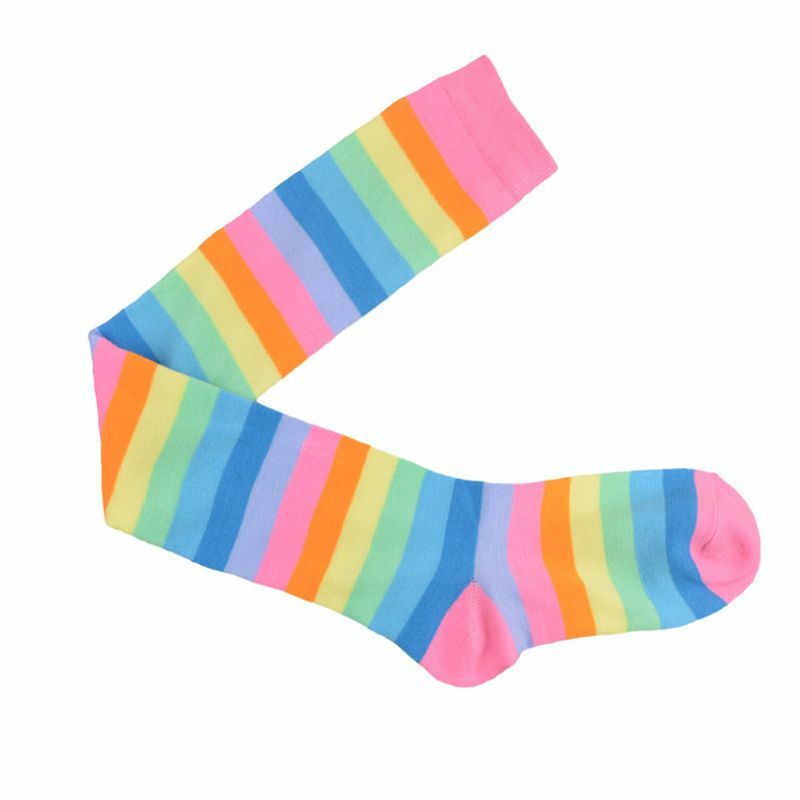 Frauen Mädchen Fancy Rainbow Bunte Streifen über Knie Lange Socken Halloween Cospla