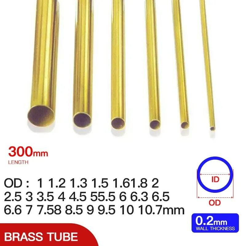 Tubo de latão com diâmetro de paredes finas, tubo de latão, tubo reto, tubo de cobre, pequeno diâmetro, 0,2mm, 1-11mm, 2PCs-15PCs