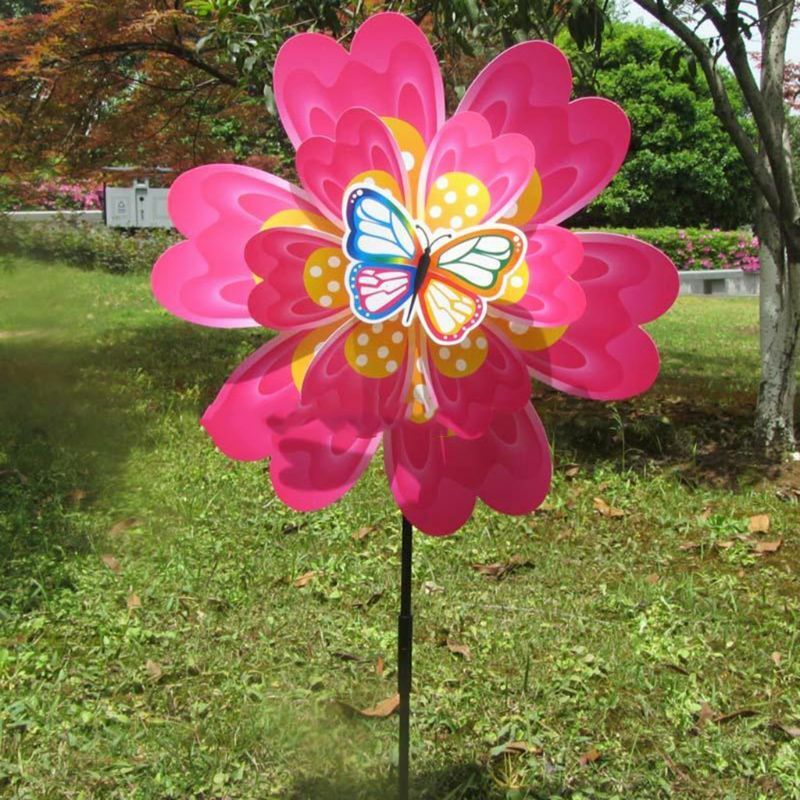 4XBD Mainan Kincir Angin Pemintal Angin Keluaran Baru Dekorasi Taman Serangga Kartun Kupu-kupu