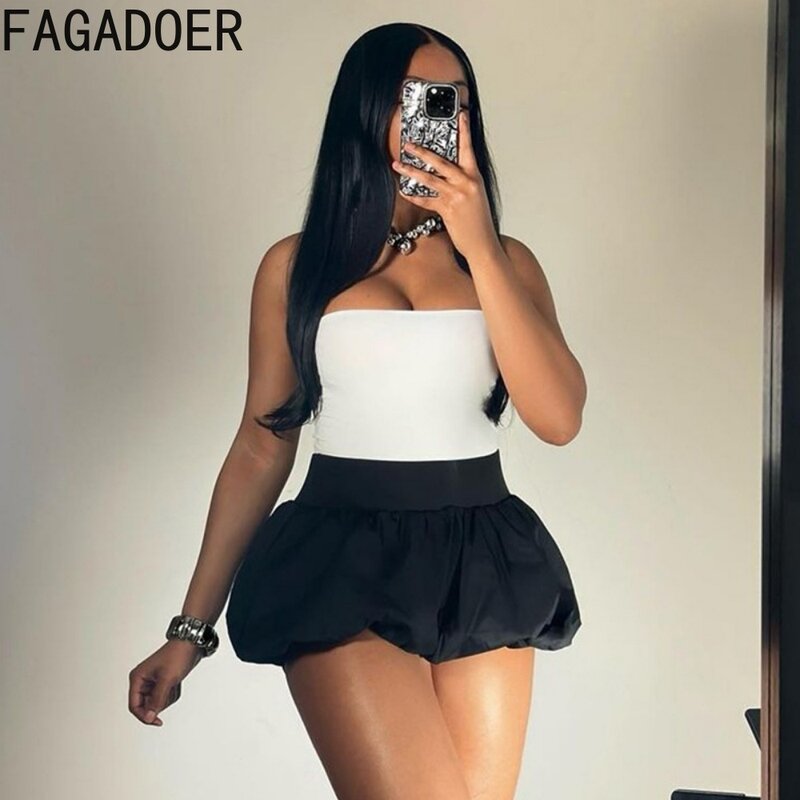 Fagadoer Mode y2k Streetwear Frauen schulter frei ärmellose rücken freie Röhre und Puff Miniröcke zweiteilig setzt weibliche Outfits