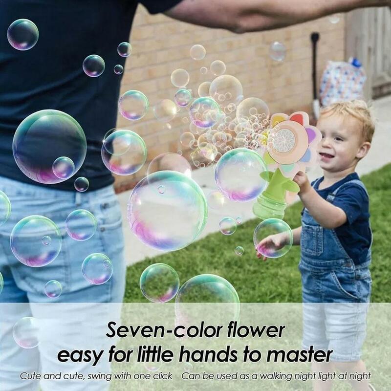 Girasoles de verano para niños, juguetes de burbujas de siete colores para exteriores con luz que soplan, juguetes de burbujas de mano, flores U2S8
