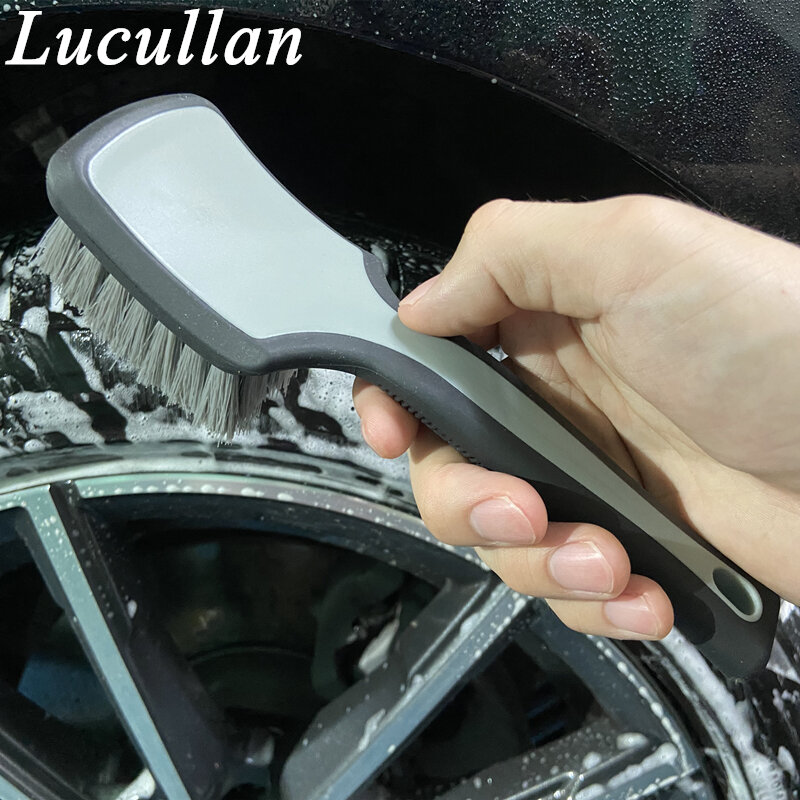 Lucullan Rubber Handle Never Scratch Car Wheels Detailing Brushes Medium Stiff Synthetic Bristles Tire Scrub Cleaner