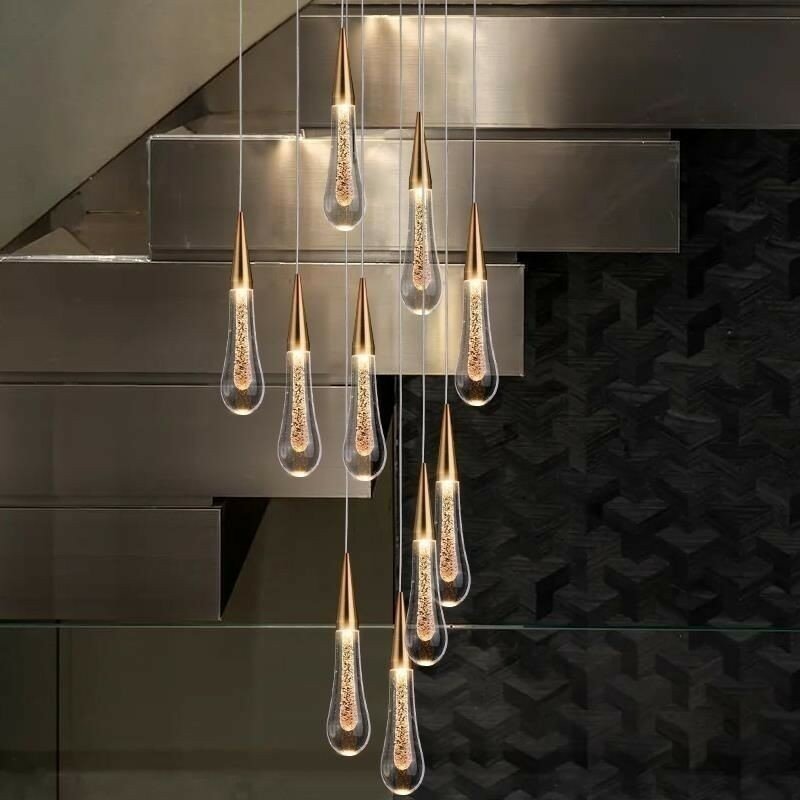 Nordic Creative Crystal LED Chandelier Duplex Building Villa Restaurant Bedroom Bedside Hanging Lamps Staircase Decor Lighting