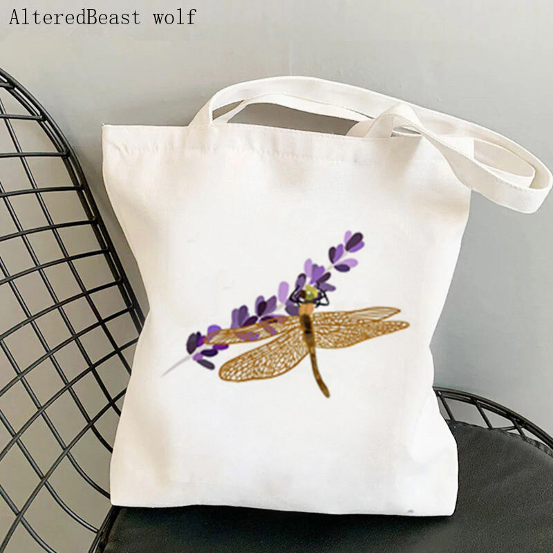 Torba na zakupy dla kobiet odpoczynek Dragonfly Wildflowers Kawaii torba na zakupy Harajuku torba na zakupy Canvas torebka na ramię torebka na ramię