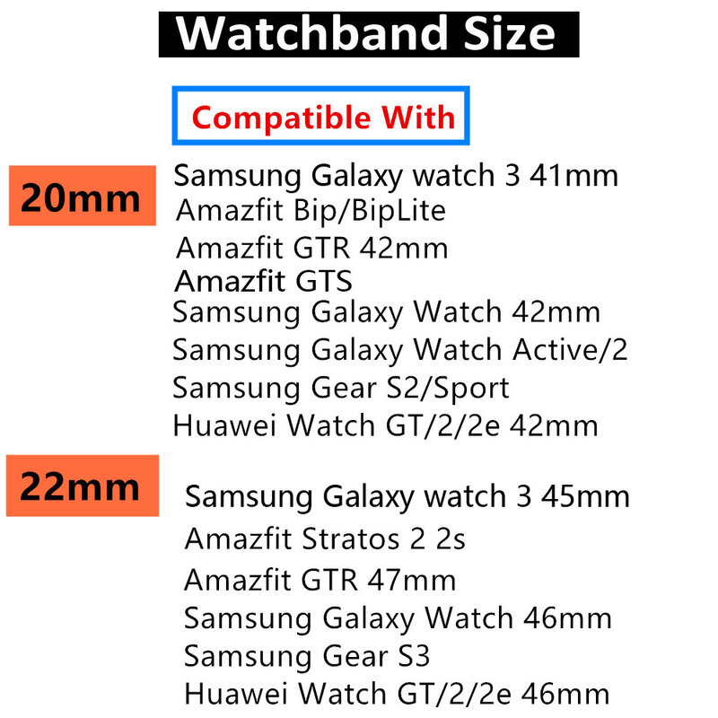 20มม.22มม.สำหรับ Samsung Galaxy 3 42มม.46มม.เกียร์ S3 Active 2นาฬิกาสร้อยข้อมือสำหรับ Amazfit Huawei Correas