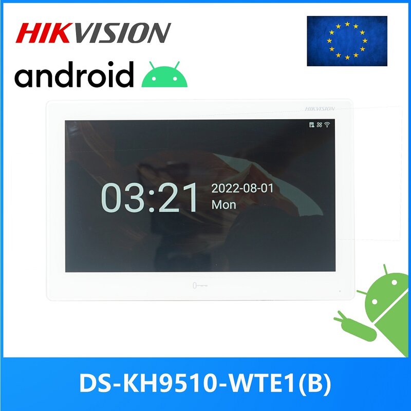HIKVISION Monitor dalam ruangan 10 inci DS-KH9510-WTE1(B) versi internasional, 802.3af POE, app hi-connect, WiFi, interkom Video