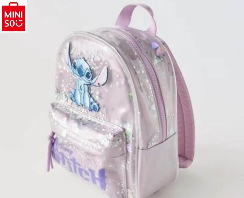 MINISO Disney Cartoon Stitch Printed Student School Bag Large Capacity Learning Supplies Storage Children's Backpack