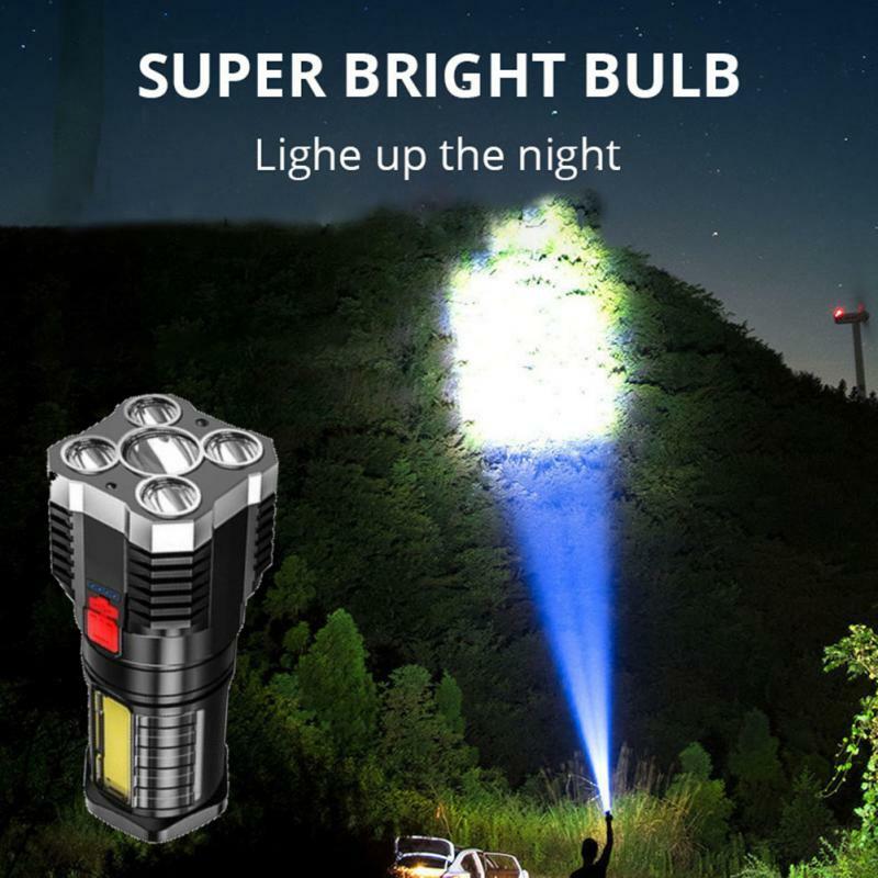 5 LED Light Flashlight USB Recharge COB Side Light Power Display Outdoor Portable Lamp 4 Mode Waterproof Rechargeable Torches
