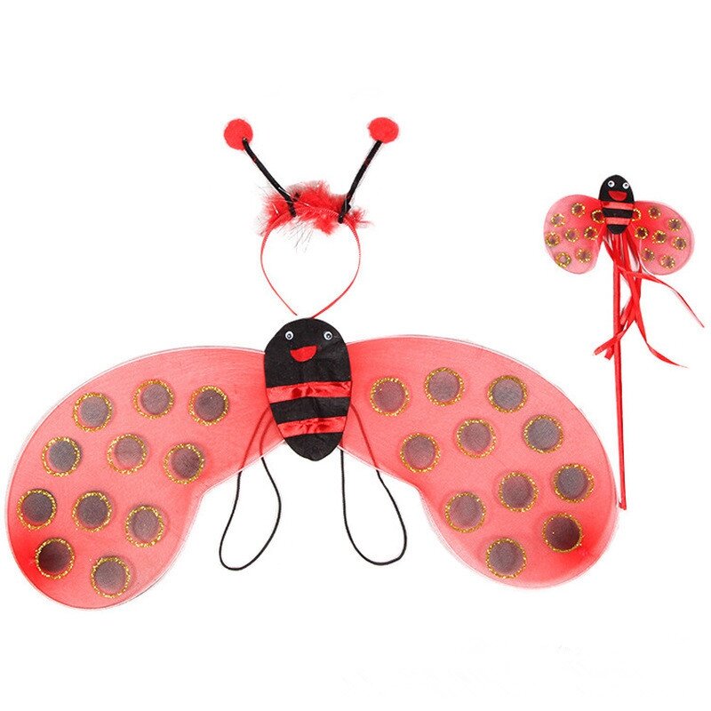 Bee Costume for Kids Girls Princess Dress Up Bee Ladybug Wing Tutu Skirt Headband Wand Cosplay Party Accessories