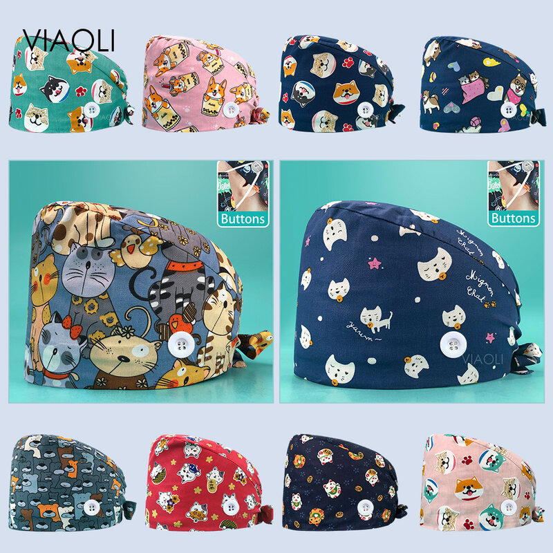 Wholesale Specialized Medical Hat High-quality Doctor Nurse Operating Room Surgical Cap Cotton Printing Scrubs Women Lab Cap Men