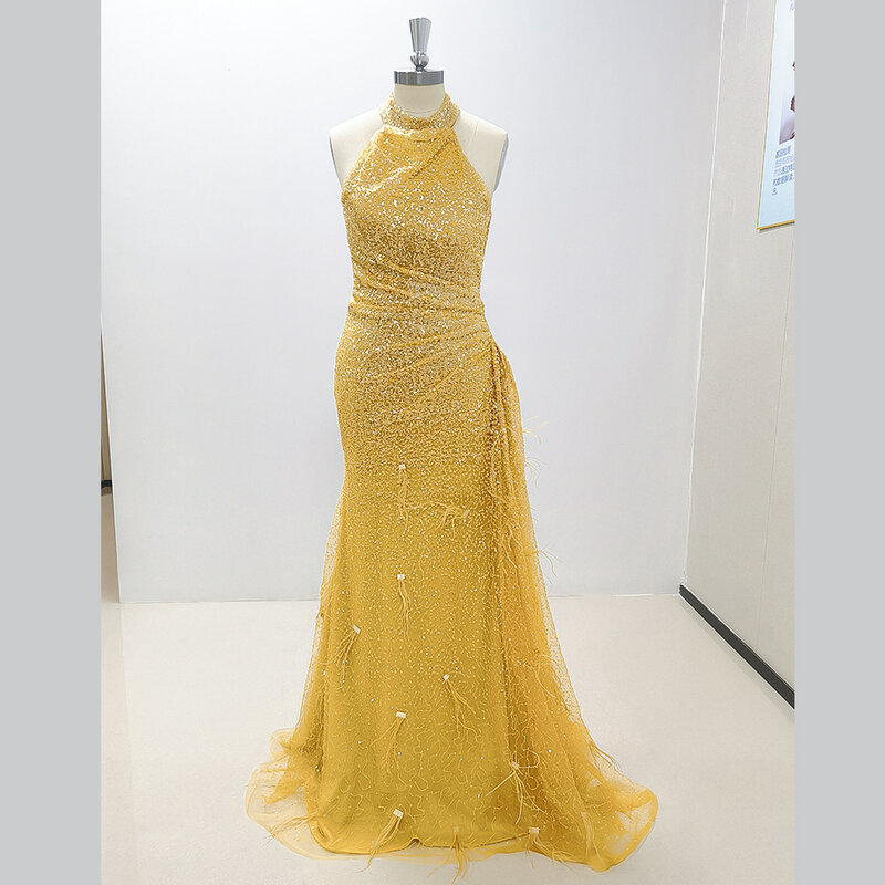 반짝이는 스팽글 옐로우 칵테일 무도회 드레스, 여성용 슬림 핏 로브, 파티 연인 가운, 2024