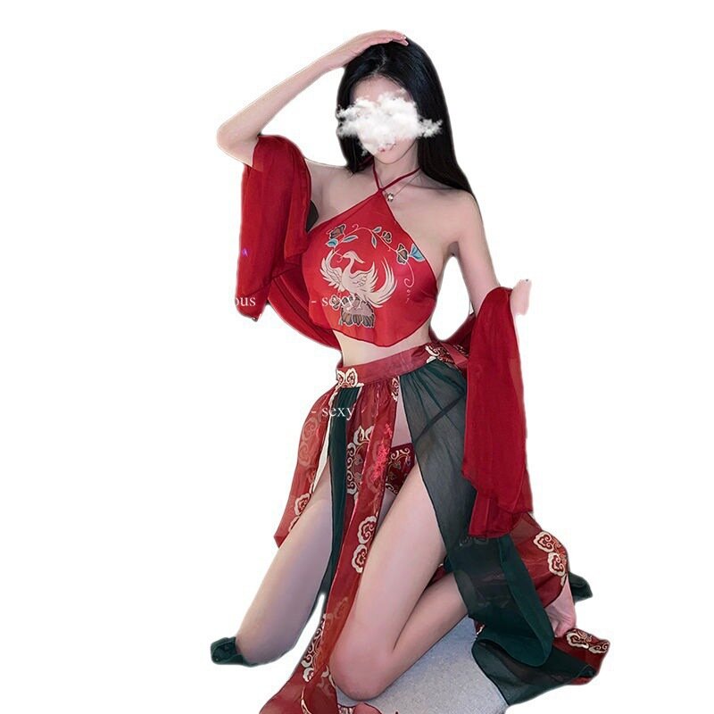 Vestiti antichi Sexy di grandi dimensioni Hanfu Set pigiama senso femminile tasca antica pancia uniforme gonna a pelo trasparente in Chiffon