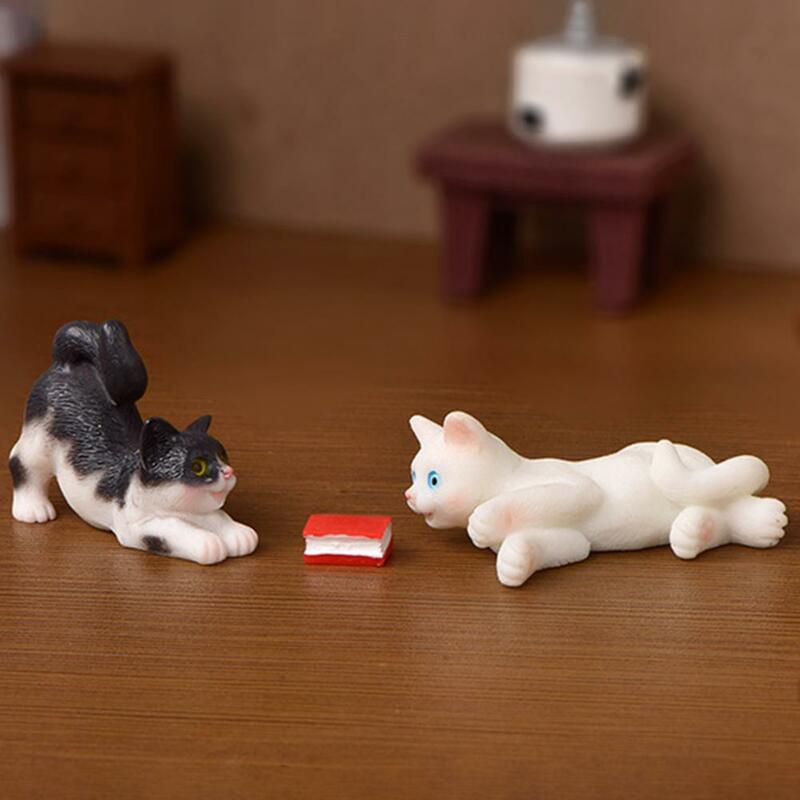 Kawaii Mini kot Ornament ogrodowy kotek posąg prezent dla dzieci miniatury kot kotek kot rodzinny dekoracyjne figurki słodki kociak rękodzieło