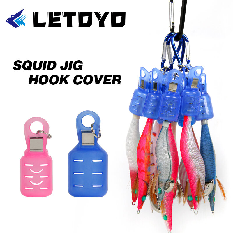 Letoyo-anzuelos de calamar de 9 piezas, cubierta protectora de anzuelos de pesca, tapas de anzuelos de paraguas, señuelos de seguridad, accesorios de pesca
