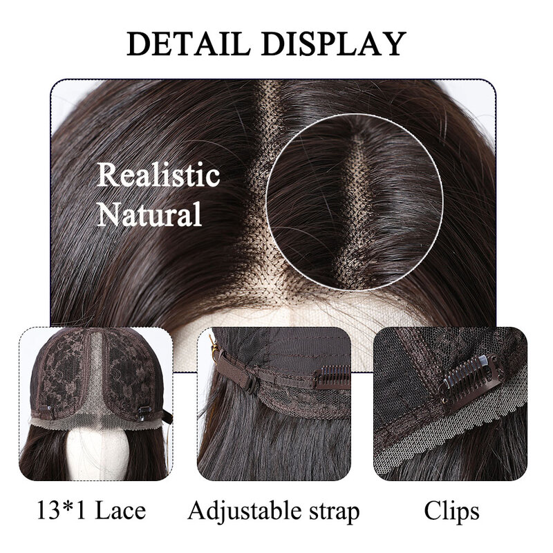 Pelucas onduladas de color marrón oscuro para mujer, cabello Natural largo y rizado 13x1 con flequillo lateral, resistente al calor, uso diario, fiesta