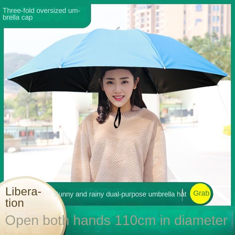 Regenschirm Sonnenschutz UV-Schutz Kappe Kopf tragen doppelt faltbare große schwarze Kleber Regen Bambus Hut Angel hülle