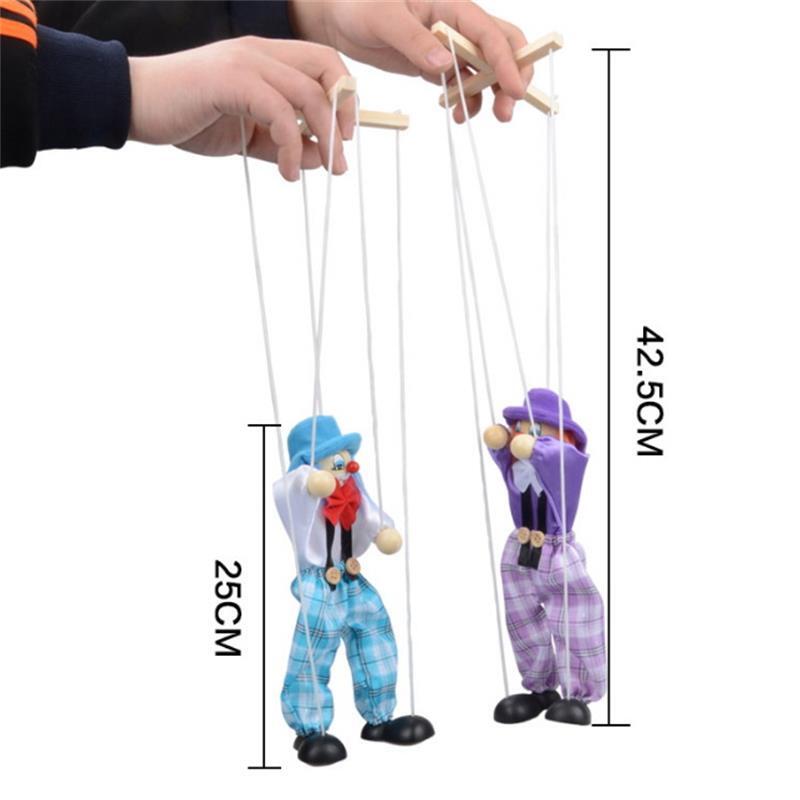 Marioneta de cuerda de tracción colorida divertida para niños, payaso, marionetas de madera, juguete artesanal, muñeca de actividad conjunta, regalos para niños