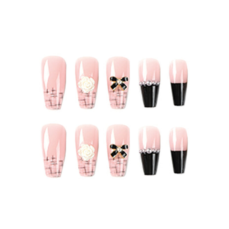 Pink False Nail with Pearl Setting Durable & Never Splitting Comfort Fake Nails for Stage Performance Wear