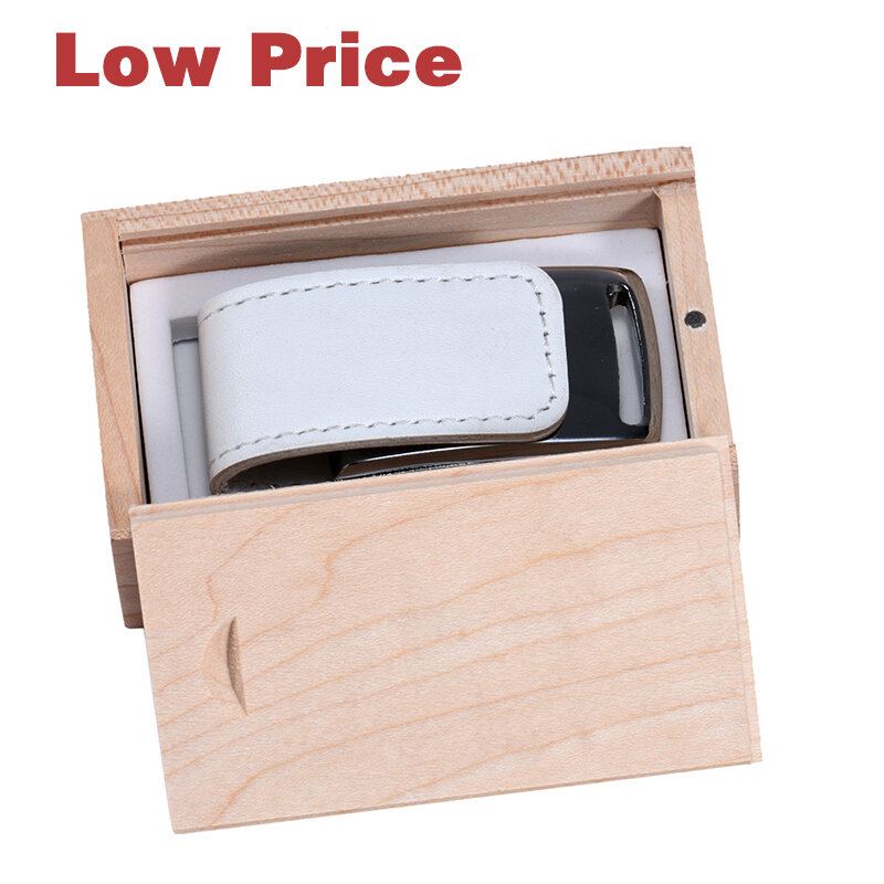 Caja de madera con logotipo gratis + unidad Flash USB de cuero, alta velocidad, selección 3,0, precio bajo, capacidad de memoria 2,0, 4GB, 8GB, 16GB, 32GB, 64GB