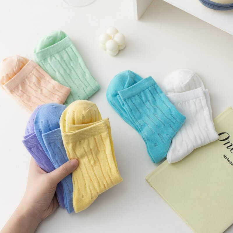 Calcetines finos de algodón transpirable para mujer, medias esenciales de primavera y verano, calados de estilo japonés, Color caramelo