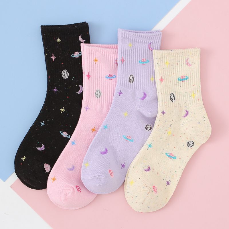 Harajuku Moon Stars Socks Women Funny Socks Cotton Japanese Creative Warm Cute Novelty Casual Streetwear Pink Korean Hot