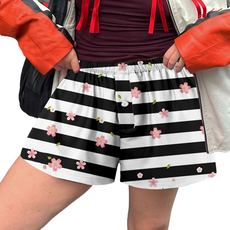 Comodi pantaloncini stampati da donna pantaloni corti larghi a vita media Casual da donna pantaloni con bottoni moda femminile vocazione natalizia