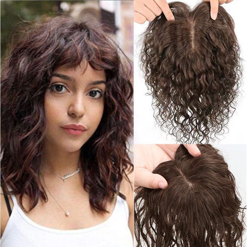 Дышащие натуральные коричневые, полностью шелковые человеческие волосы, верхняя часть натуральных бразильских волос, верхняя часть кожи головы, вьющиеся волосы
