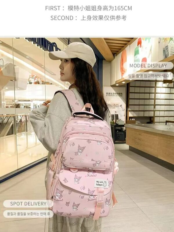 Kuromi tas ransel kartun wanita, tas punggung kapasitas besar sekolah dasar dan sekunder lucu