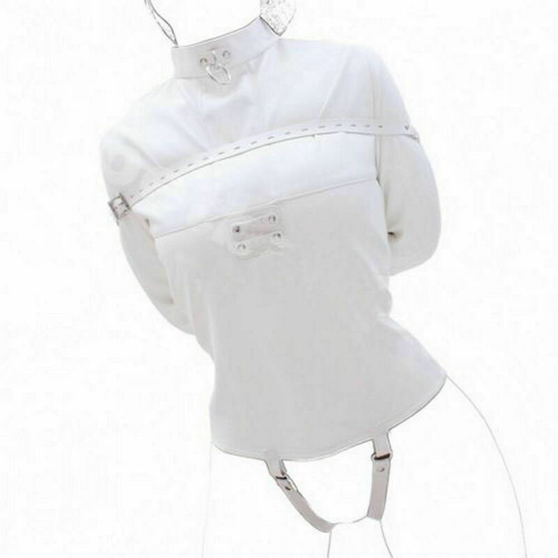 Disfraz de chaqueta recta de asilo, arnys corporal de sujecion, brazalete, blanco, S, M, L, XL
