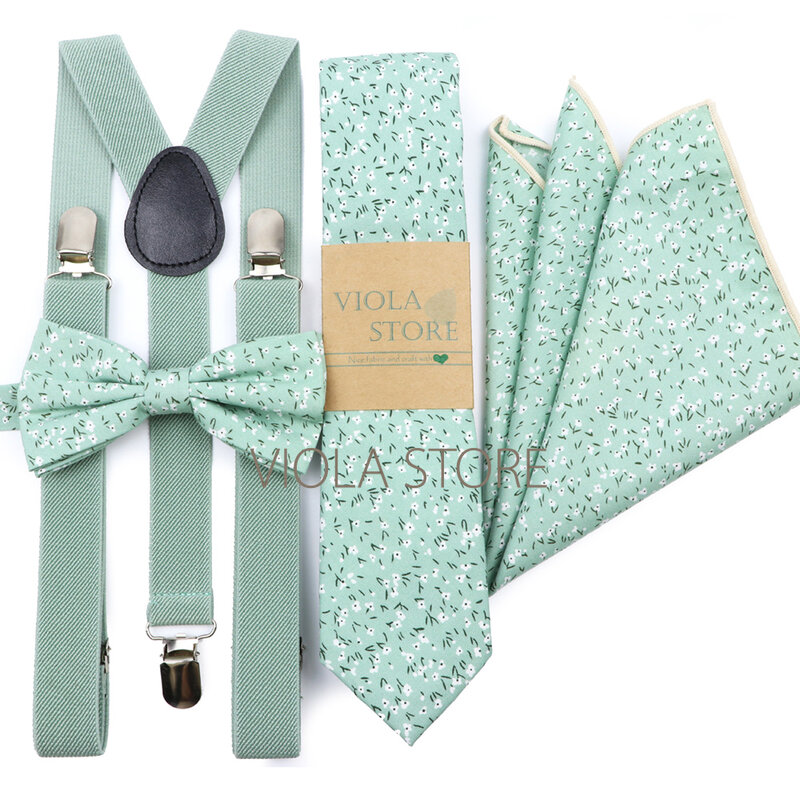 Conjunto de tirantes elásticos para hombre, Lazo de algodón Floral de 6cm, corbata cuadrada de bolsillo, Brace de fiesta de boda, accesorio de regalo
