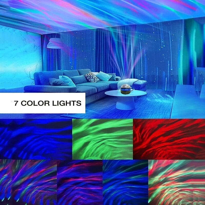 1pc Starry Projector Light 7 Color Patterns Remote Control Multifunctional Polar Projector Night Light For Bedroom Atmosphere