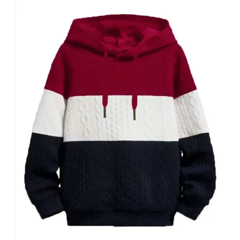 한국 버전 남성용 루즈 자카드 스웨터, 컬러 매칭, 심플 캐주얼 후드 니트 스웨터