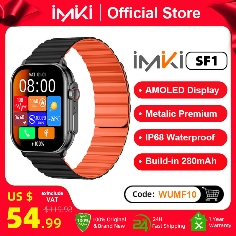 IMIKI SF1 Smart Watch 2.01 "AMOLED Display 1000nits BT Calling 100 + modalità sportive IP68 Business Fashion Modeling custodia in metallo