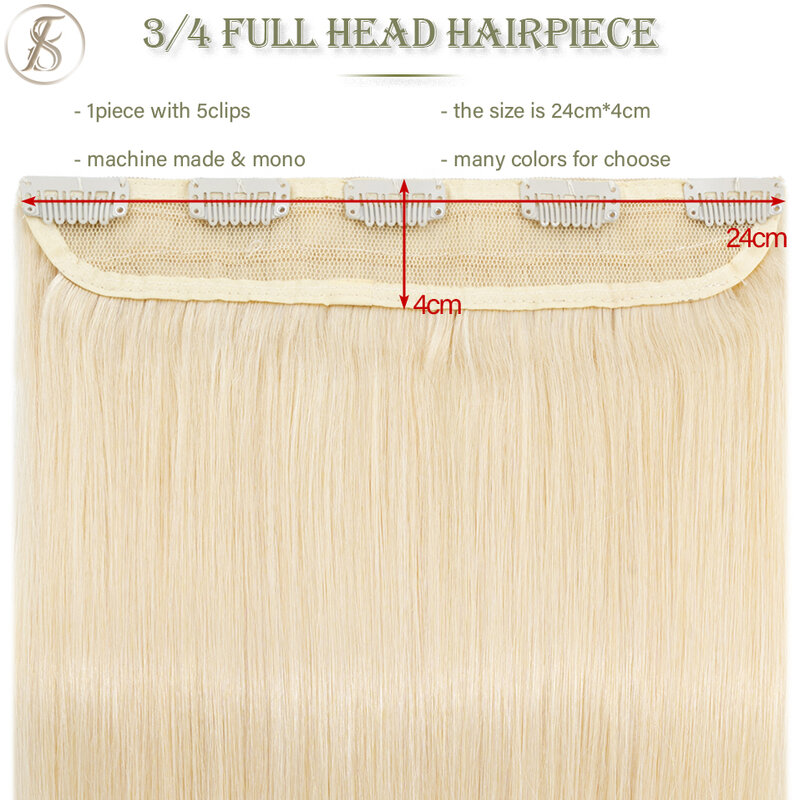 TESS-extensiones de cabello humano 3/4, postizo de cabeza completa, extensiones de cabello Natural, extremo saludable, 40-60g, 10 "-24"