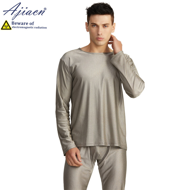 Anti-electromagnetic radiation men's long sleeve underwear set 5g communication EMF shielding 100% silver fiber underwear