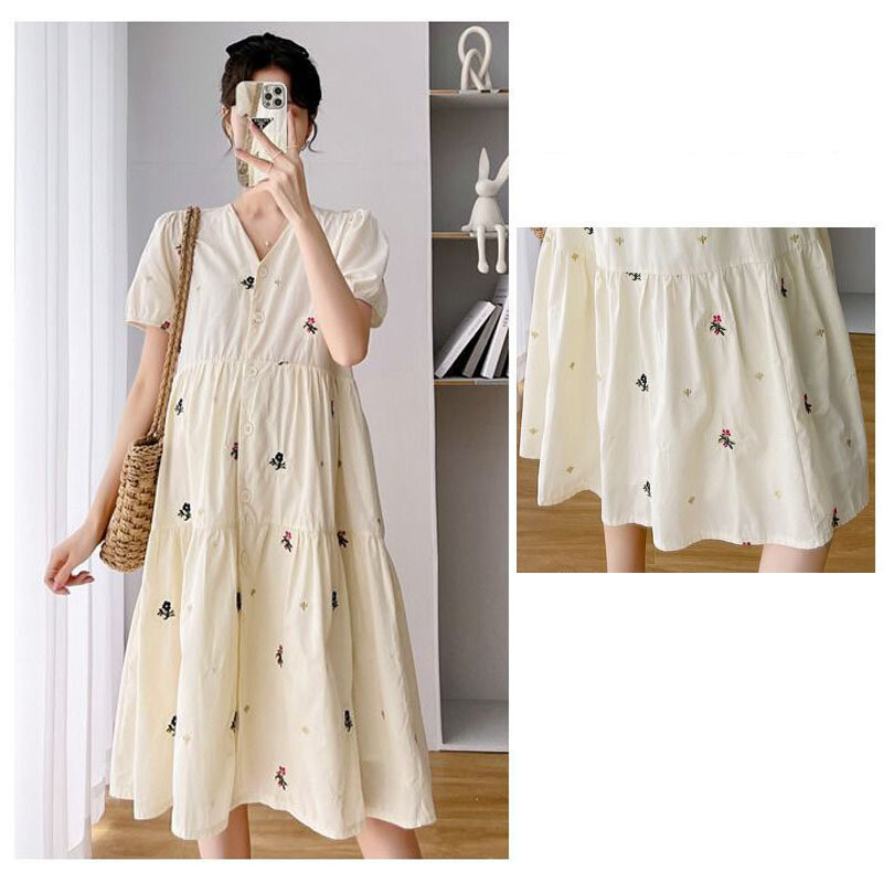 Fashion Maternity Dresses Summer A-line Loose Short Sleeve Skirt Pregnant Women Doll Clothes Pregnancy Mom Printed Dress New