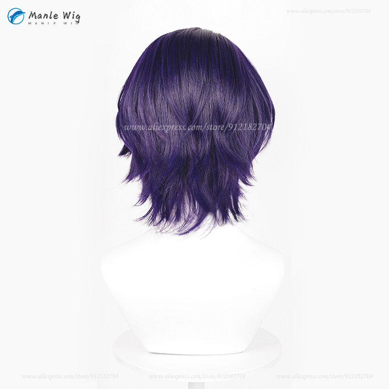 Wig Cosplay rasio 33cm Wig sintetis tahan panas rambut Cosplay Anime rasio Dr kulit kepala highlighting ungu pendek Wig Halloween