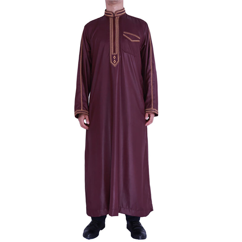 2024 musim semi kerah berdiri cetak Arab pakaian pria gaya etnik longgar lengan panjang Abaya mode kasual jubah Muslim ukuran besar